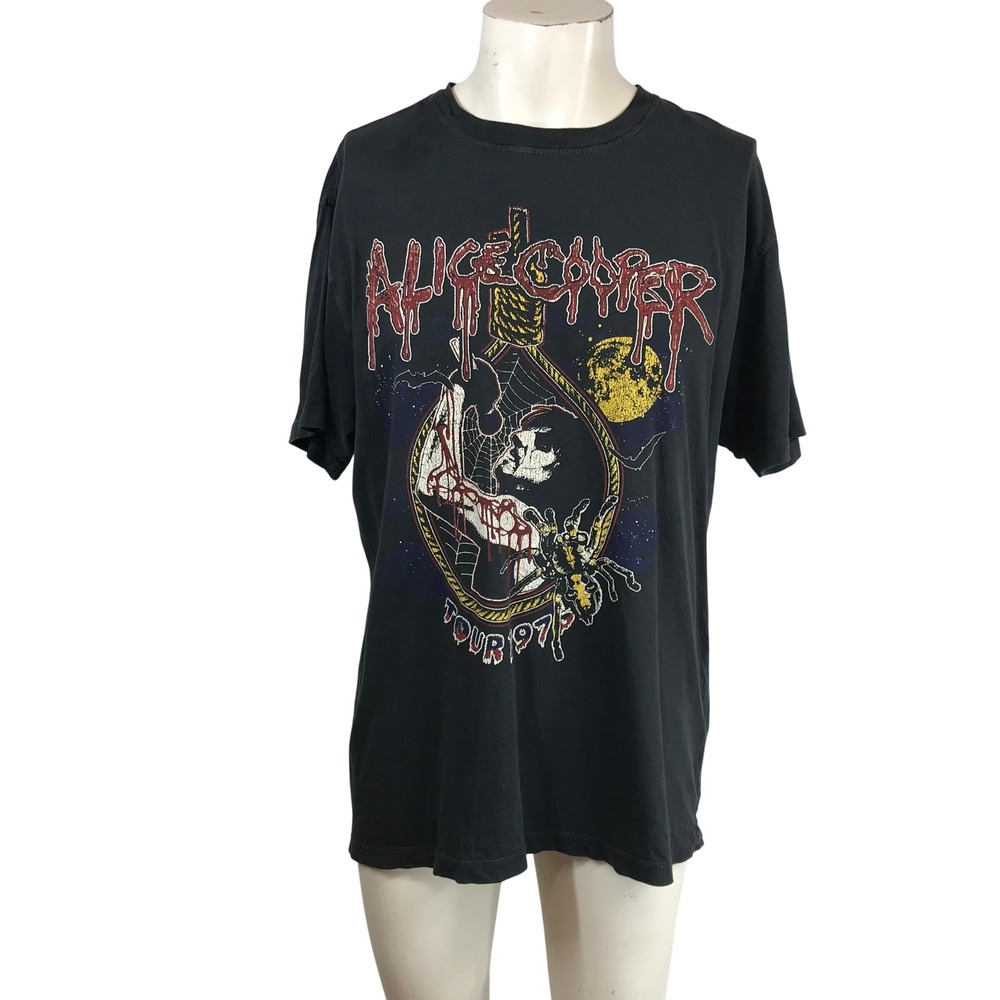 Alice Cooper Tour 1971 Graphic T-Shirt Mens Large Black Rock Band Tee Horror
